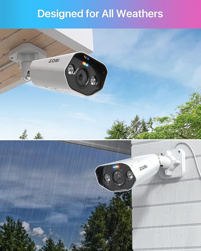 ZOSI 2 Pack 4K PoE Security Cameras, Human Detection, Color Night Vision, Two Way Audio, 8MP Weatherproof Outdoor Indoor IP Add-on Camera 4K PoE NVR