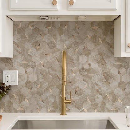 10 Sheets Beige Slate Hexagon Peel and Stick Backsplash for Kitchen Wall, Heat Resistant Stick on Backsplash PVC Smart Tiles, Waterproof Peel and Stick Wall Tiles for Bathroom