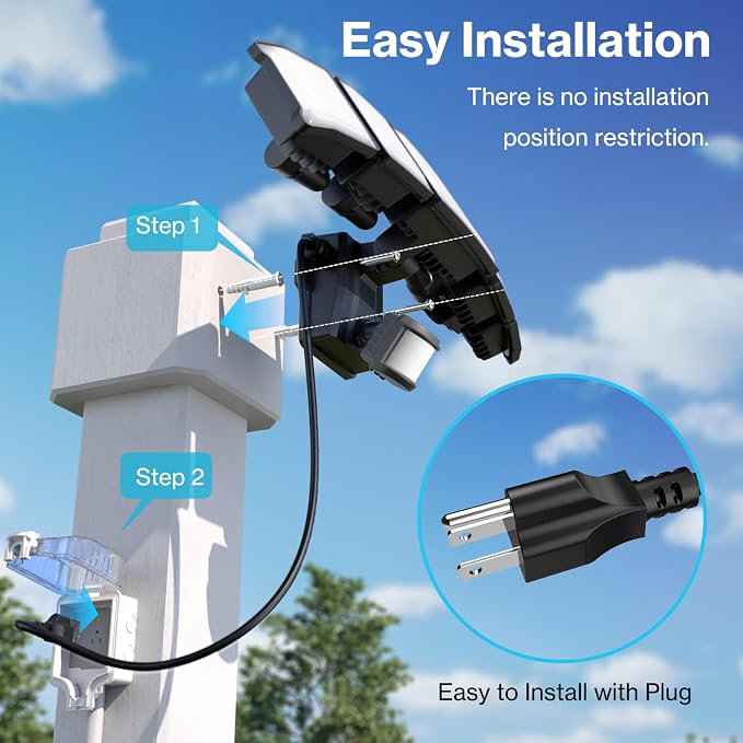 Olafus 180W Motion Sensor Outdoor Light Plug in, 18000LM Motion Flood Light Dusk to Dawn, IP65 Waterproof Exterior LED Security Lights, 5 Heads Motion Detector Yard Lights for Garage Backyard - Black