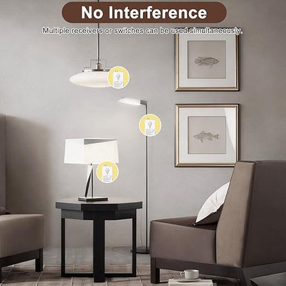 NineLeaf Wireless Light Switch and Receiver Kit,1300FT RF Range,No Wiring,No Interference,Programmable & Expandable Remote Control Wall Switch for Ceiling Light, Fans, Lamps