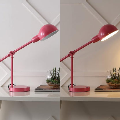 JONATHAN Y Curtis Task Lamp 20.25" Industrial Metal Adjustable USB, Pink | Vintage Style, Dome Shade, LED Bulb Included, Perfect for Home Office or Nightstand
