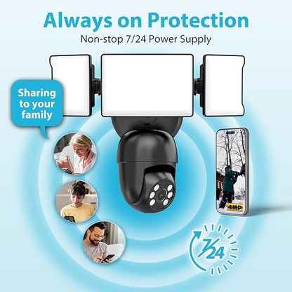Olafus Floodlight Camera Outdoor，5500LM Motion Sensor Light with Camera，2K HD Home Security Light Wired，Color Night Vision，Two-Way Audio，7/24 Record，Compatible with Alexa/Google (Black)