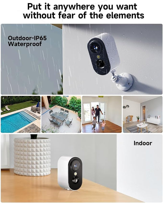 LIWAN Security Cameras Wireless Outdoor Indoor, 2.4GHZ WiFi Security Camera for Home Security, 2K HD Color Night Vision Battery Powered, Motion Detection, 2-Way Talk, SD/Cloud Storage, 4-Pack