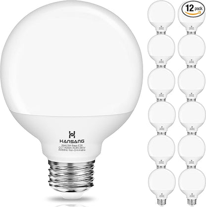 12 Pack Vanity Light Bulbs for Bathroom, 4000K Natural Daylight E26 Base Round LED Globe Bulb, 60W Equivalent, G25 Bathroom Light Bulb for Makeup Mirror, 120V, CRI85+, 500LM, Non-dimmable