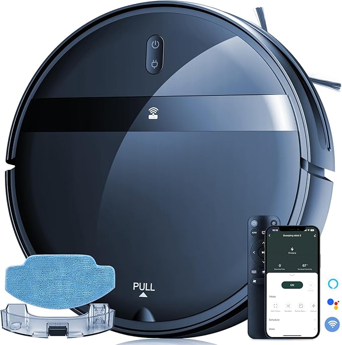 Kilgone Robot Vacuum and Mop Combo 2300Pa for Pet Hair | Robotic Vacuum Cleaner with WiFi/Alexa/App | Auto Recharge & Tangle-Free | Ultra-Slim Quiet 2.8" for Hard Floors, Low-Pile Rugs