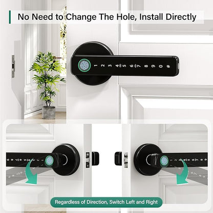 Keyless Entry Fingerprint Smart Door Lock with Handle, Digital Electronic Lock with Touchscreen Keypad, Door Locks for Bedrooms/Front Door/Apartment, Generate Password Remotely