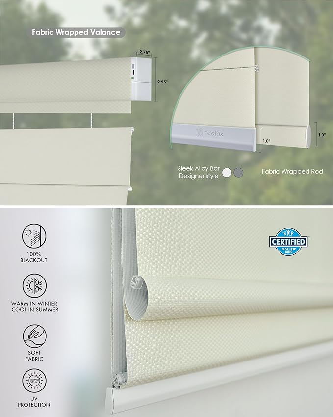 Yoolax Smart Top Down Bottom Up Roman Shades, Motorized Roman Shades with Remote, Blackout Smart Blinds Work with Alexa, Google Home, Apple Homekit for Living Room Bedroom, Customized (Woven Beige)