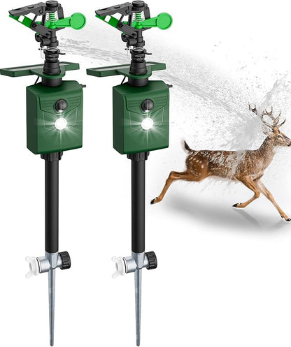 Motion-Activated Sprinkler, Solar Animal Repellent Outdoor - 2 Packs Deer Cat Deterrent with Motion Sensor & Flashing Lights, Protects Yard & Garden from Deer, Cats, Raccoons