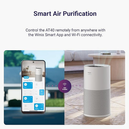 WINIX AT40 Air Purifier with 2 Years of Filters for Extra Large Room Up to 1968 Ft² in 1 Hr With Air Quality Monitor, True HEPA, Carbon Filter and Auto Mode, Captures Dander, Smoke, Dust