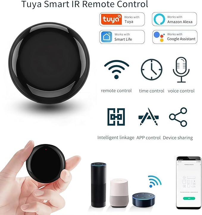 Tuya Smart WiFi IR Remote Control for TV DVD Air Conditioner AUD,All in One Infrared Universal Remote Controller,Compatible with Alexa Google Home (Black IR)