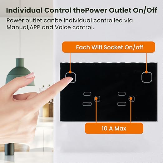 Smart Plug Energy Monitoring,4.65 X 2.83 X 1.69 Inches Wall Socket,Smart Outlet Compatible with Alexa and Tuya,Socket 2.4GHz WiFi Only,Black