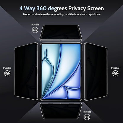 Peslv 4-Way Magnetic Privacy Screen for iPad Air 11 Inch (2024-2026, M2 M3 M4), Removable 360 Spy Private Filter, Anti Blue Light Glare Bubble-Free Easy Install Black Security Protector