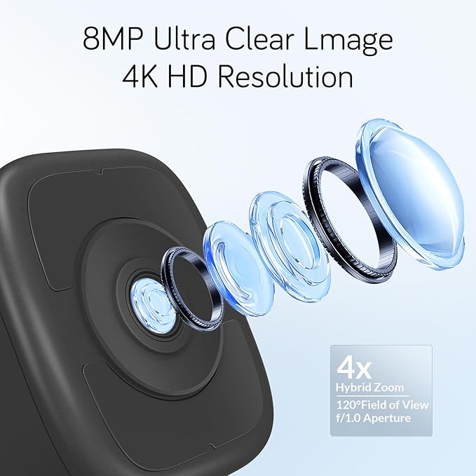 HIEASY 8MP 4K Window Security Camera, 2.4/5GHz Dual-Band WiFi Glass-Mount Camera, Anti-Reflection Night Vision, AI Human Detection, 24/7 Continuous Recording, 32GB SD Card Included, Black (4K-Black)