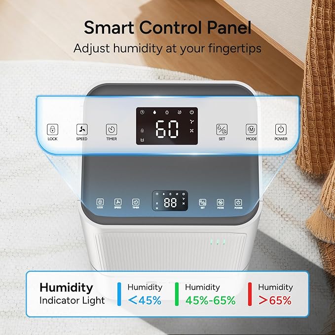 DR.PREPARE 2000-2600 Sq.Ft Dehumidifier for Home with Drain Hose, 38 Pints/Day Dehumidifier for Basement, Bedroom, Bathroom, Dry Clothes, Intelligent Humidistat, 3 Modes, 24H Timer, 0.53 Gal Bucket
