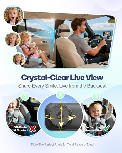 Wireless Baby Car Camera, Car Baby Monitor No Wi-Fi Needed, Auto Night Vision IR-Cut Adjustable Lens, Long Battery for Rear-Facing Seat Long Trips, Newborn Travel Essentials