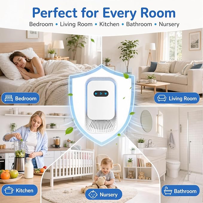 Small Plug In Air Purifier for Home, Negative Ion Air Ionizer with 5dB Quiet Mini Air Freshener for Pet Odor Elimination Cat Litter Boxes Bathroom Kitchens, Ozone Free Filterless, White