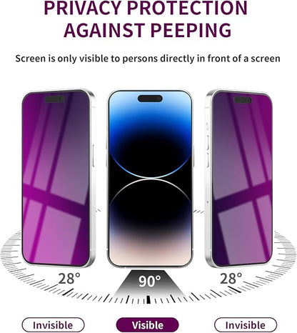 2 Pack Privacy Screen Protector for iPhone 14 Pro Tempered Glass 6.1inch Private Saver Purple Anti-Blue Light Anti-Scratch Full Eye Protection Coverage
