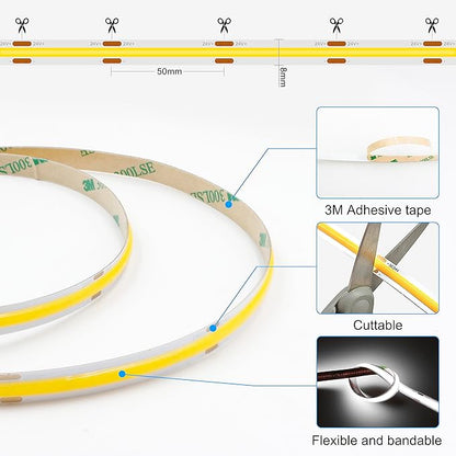 AXMOTUT 32.8ft White COB LED Strip Light, High Bright LED Strips with 320LEDs, RF Remote and UL Power Supply, 6000K Dimmable LED Lights for Bedroom, Kitchen, DIY Home Decoration, 2 Rolls of 16.4ft