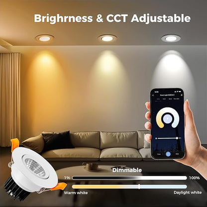 2 Inch Smart LED Recessed Lighting, 5W WiFi RGB Downlight, CCT 2700-6500K Dimmable Color Changing Recessed Ceiling Light, 110V Recessed Light Compatible with Alexa & Google Home with LED Driver 6 Pack