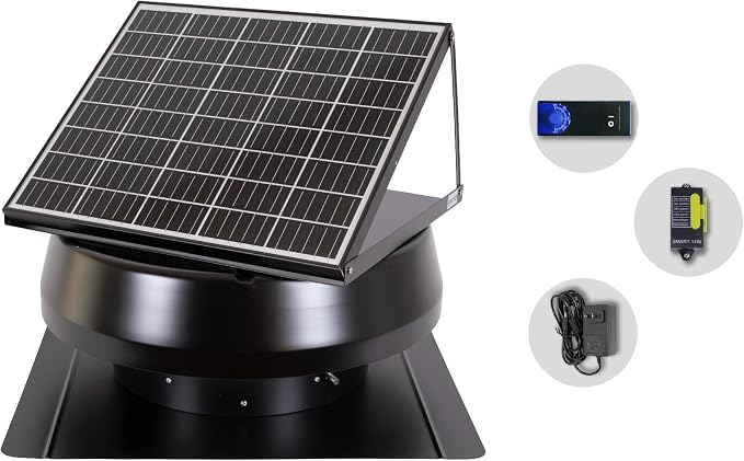 iLIVING 14" HYBRID Smart Thermostat Solar Roof Attic Exhaust Fan, 40-Watt, 1150 CFM, Cools up to 2900 Sq.Ft. Coverage Area, Black