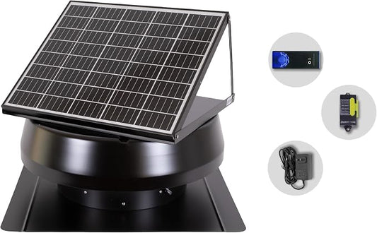 iLIVING 14" HYBRID Smart Thermostat Solar Roof Attic Exhaust Fan, 40-Watt, 1150 CFM, Cools up to 2900 Sq.Ft. Coverage Area, Black