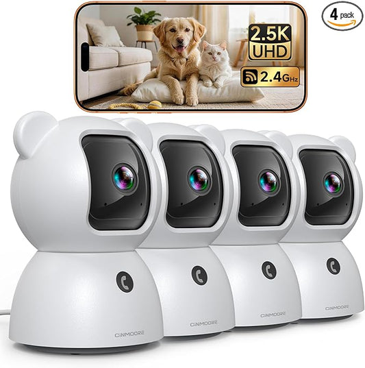 4 Pack 2.5K Cameras for Home Security, Non-Subscription AI Human/Pet/Crying Detection, 4MP Dog/Cat/Pet Camera Indoor with Phone App, Pan Tilt 2.4G WiFi Indoor Cameras, IR Night Vision, 2-Way Audio