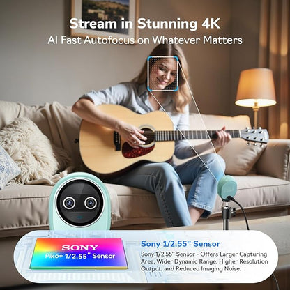 EMEET Piko+ (Piko Plus), World’s 1st Dual-Camera AI-Powered 4K Webcam, 1/2.55'' Sony Sensor, 3 Mics&3 Sound Modes, Panda Magnetic Privacy Cover, USB C-C&C-A, Ideal for Livestreamers