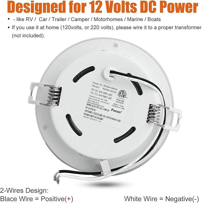 Facon 4.5inch 12V LED RV Puck Light - 6 Packs, 4000K Cool White, Full Aluminum Recessed 12Volt Interior Ceiling Lights for RV, Camper, Trailer, Boat, cETL Certified