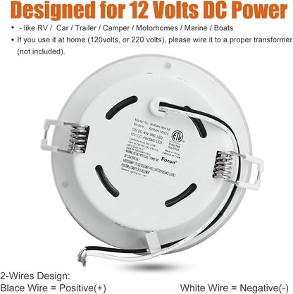 Facon 4.5inch 12V LED RV Puck Light - 6 Packs, 4000K Cool White, Full Aluminum Recessed 12Volt Interior Ceiling Lights for RV, Camper, Trailer, Boat, cETL Certified