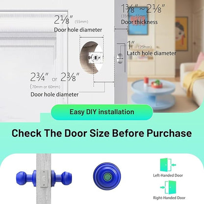 UMIKSMART Fingerprint Door Knob Lock, Smart Keyless Entry Door Knob with Tuya App Control & Auto-Lock, Backup Key, Easy Install for Home, Apartment, Office, Blue