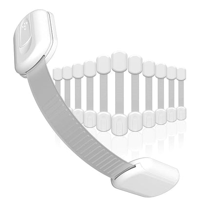 SKYLA HOMES Child Safety Cabinet Locks, White, 12 Pack | ABS and TPE adhesive latches for cabinets, drawers, ovens and toilet seats; no screws or magnets needed