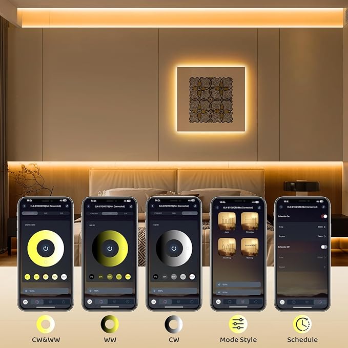 Tunable White LED Strip Light, Warm to Cool White,49.2ft Dimmable Bright LED Tape Lights with APP and Remote Control,3000K-6500K 24V Tape Light for Bedroom Home Lighting Mirror Kitchen Bar Cabinet