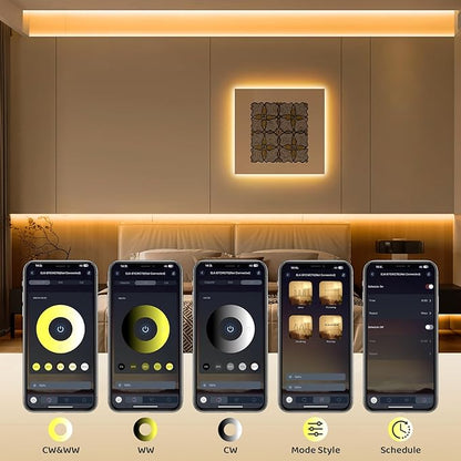 Tunable White LED Strip Light, Warm to Cool White,49.2ft Dimmable Bright LED Tape Lights with APP and Remote Control,3000K-6500K 24V Tape Light for Bedroom Home Lighting Mirror Kitchen Bar Cabinet