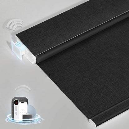 Smart Motorized Blinds with Remote, Cordless No-Drill Automatic Roller Shades, Blackout Electric Blind for Windows, Black, 34 x 72