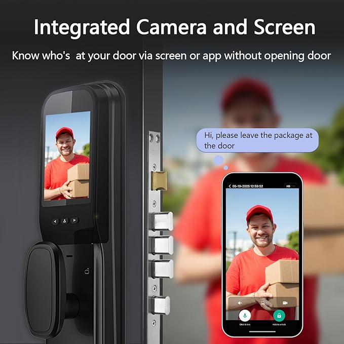 3D Face Recognition Smart Lock with Camera - Palm Vein & Fingerprint Keypad Door Handle - Video Doorbell, 4" HD Screen - Keyless Entry Electronic Mortise Deadbolt for Front Door, Waterproof