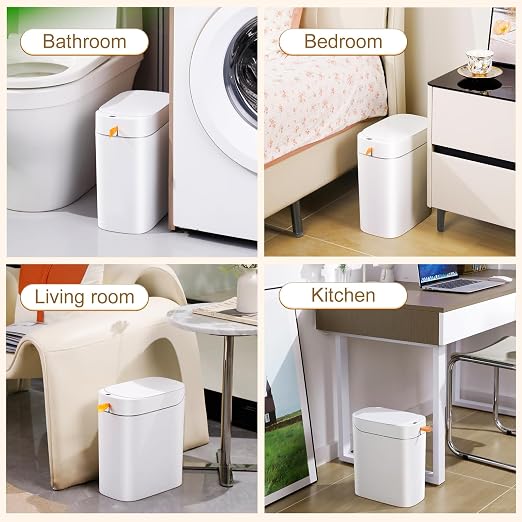 MUEE 3.5 Gal Automatic Bagging Bathroom Trash Can, Motion Sensor, White