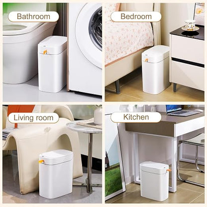 MUEE 3.5 Gal Automatic Bagging Bathroom Trash Can, Motion Sensor, White