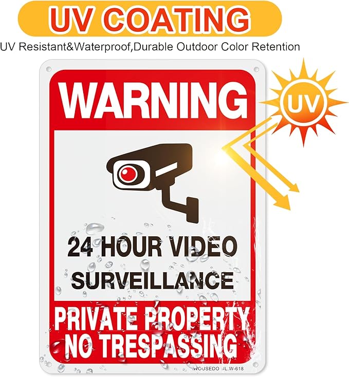 WOUSEDO 2-Pack Private Property No Trespassing Sign,Video Surveillance Signs Outdoor,Rust Free Aluminum 10 x7 Inches Security Camera Sign for Home,Business,CCTV,UV Protected & Waterproof