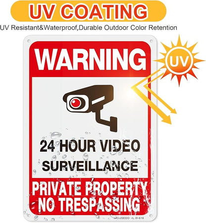 WOUSEDO 2-Pack Private Property No Trespassing Sign,Video Surveillance Signs Outdoor,Rust Free Aluminum 10 x7 Inches Security Camera Sign for Home,Business,CCTV,UV Protected & Waterproof