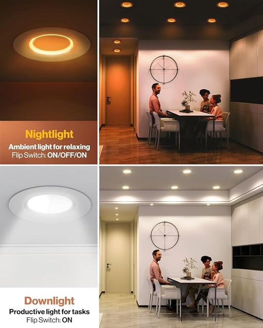 Sunco 12 Pack 5CCT LED Recessed Lighting 4 Inch with Night Light, 2700K/3000K/4000K/5000K/6000K Selectable, Dimmable Lights, 8W, 770LM, Damp Rated, Retrofit Installation - ETL