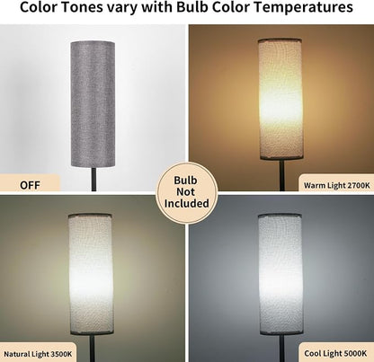 FRIDEKO HOME Grey Shade Floor Lamp, Simple Design with Foot Pedal Switch, Small Tall Lamps for Living Room Bedroom Office, Corner Floor Stand Light with Black Pole Lamp (No Bulb/No Remote)