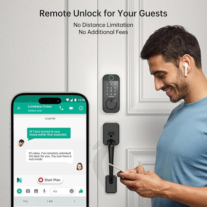 SMONET Smart Front Door Lock Set - Fingerprint Keyless Entry Door Lock Deadbolt with Handle Set Smart WiFi Deadbolt, Digital Keypad Auto Lock App Remote Control Compatible with Alexa, Black