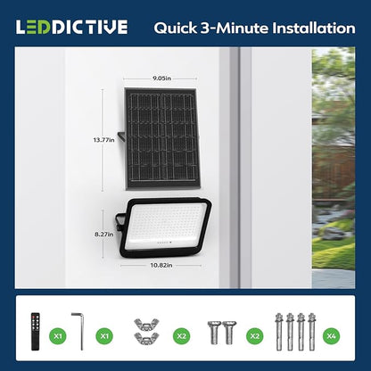 Leddictive 2 Pack LED Solar Lights Outdoor 7000K, 3500LM Solar Powered Flood Lights with 3 Modes, Dusk to Dawn Outdoor Lighting with Remote, IP65 Waterproof, 16.4 Ft Cable for Yard Garage Porch