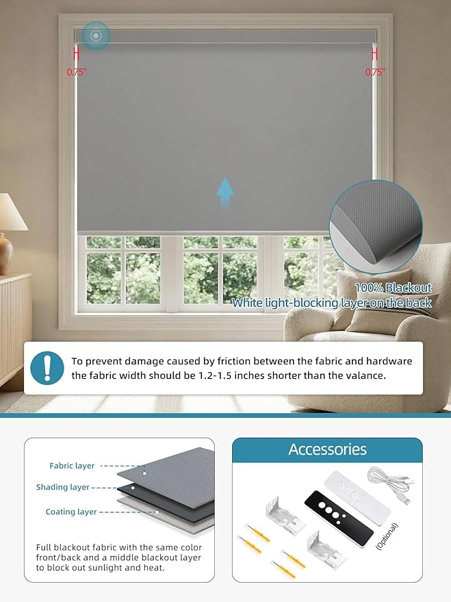 SmartWings Motorized Smart Blinds with Remote, Custom Automatic 100% Blackout Roller Shade Compatible with Alexa/Homekit/Google, Electric Smart Blinds for Indoor Windows, Vinyl Dark Grey