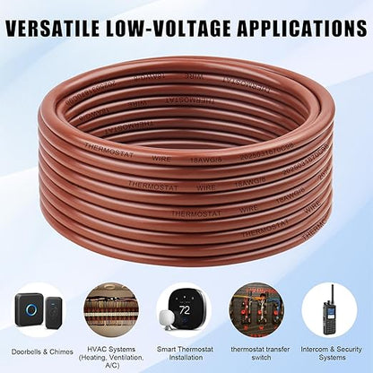 18/8 Thermostat Wire 10FT, 18 AWG 8-Conductor Solid Bare Copper HVAC Control Cable, CL2 Rated for in-Wall Installation, Perfect for Smart Thermostats, Doorbells & Security Systems