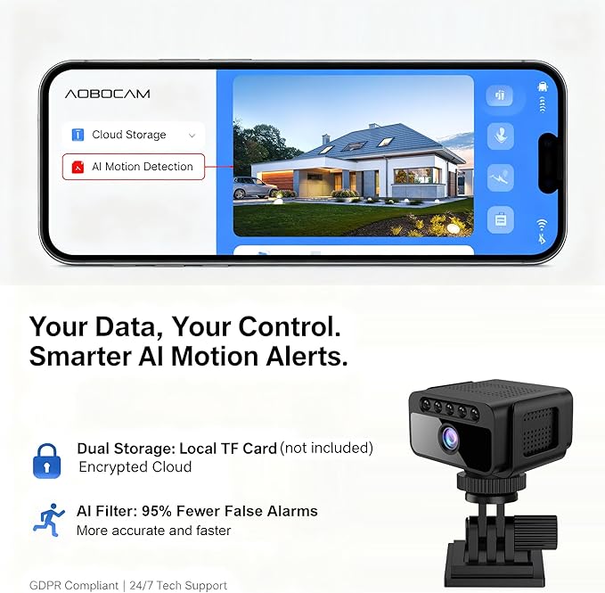 Hidden Camera with Cloud, 4K HD WiFi Mini Spy Camera 150° View Video, Wireless Indoor Surveillance Secret Camera, Smart AI Motion Detection/Night Vision for Home Security Small Nanny Cam (Black-4K)