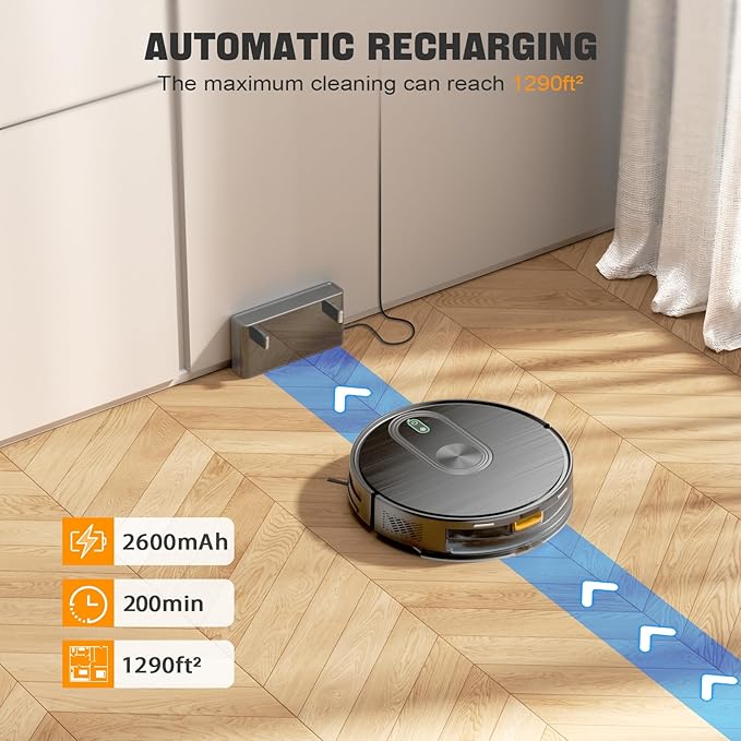 Robot Vacuum and Mop Combo, 6500Pa Strong Suction, 2 in 1 Robotic Vacuum with Gyro Inertial Navigation, 200 Min Runtime, App/Wi-Fi/Voice Control, Slim, for Pet Hair, Hard Floor, Carpet
