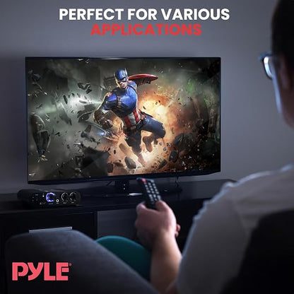 Pyle Wireless Bluetooth Home Audio Amplifier - 90W Dual Channel Mini Portable Power Stereo Sound Receiver w/ Speaker Selector, RCA, AUX, LED, 12V Adapter - For Smartphone PA, Studio Use - PFA330BT
