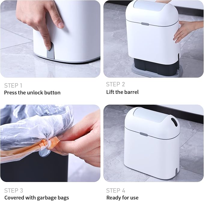 ELPHECO Bathroom Trash Can with lid, 2.5 Gallon, Motion Sensor, White Grey