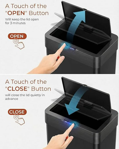 TLSUNNY 13.2 Gallon Motion Sensor Trash Can,Touchless Automatic Garbage Can,Brushed Stainless Steel Smart Bin,with Bag Holder,Soft Close Lid,for Kitchen,Office,RV,Bedroom,Living Room (Black, 50L)